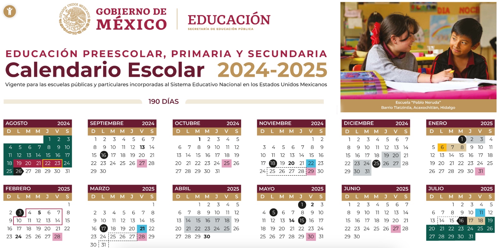 Calendario escolar 2024-2025, Secretaría de Educación Pública, Vacaciones, Inicio de clases