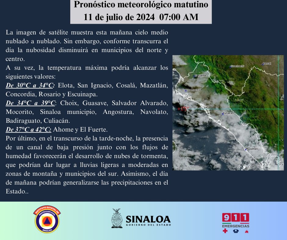 clima sinaloa 11 de julio