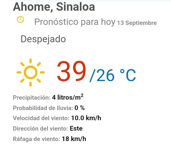 clima Ahome 13 de septiembre