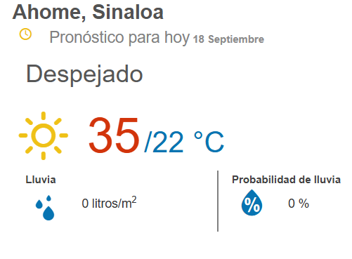 clima ahome sinaloa 18 de septiembre