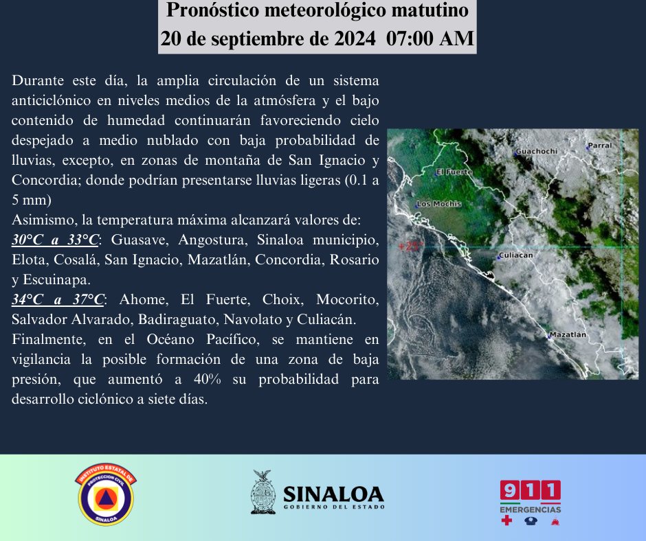 clima sinaloa 20 de septiembre proteccion civil sinaloa
