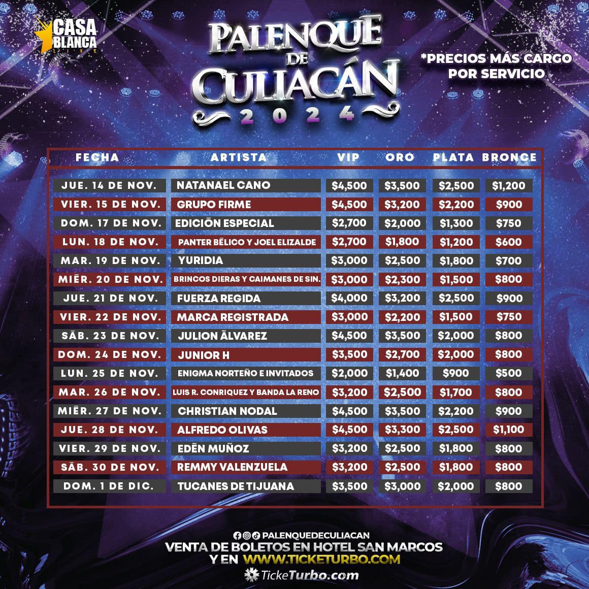 cartelera palenque de culiacan 2024