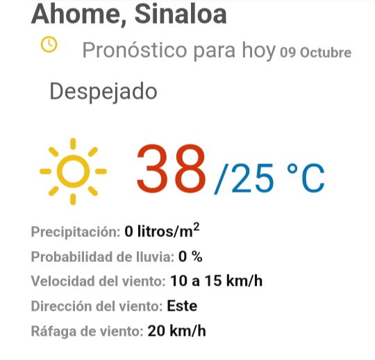 clima Ahome 9 de octubre 2024