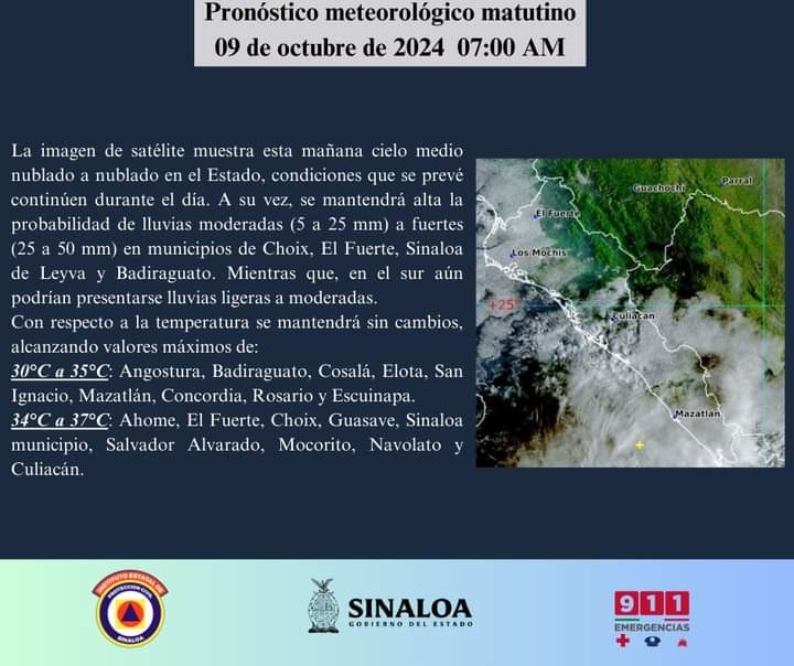 clima Sinaloa 9 de octubre 2024