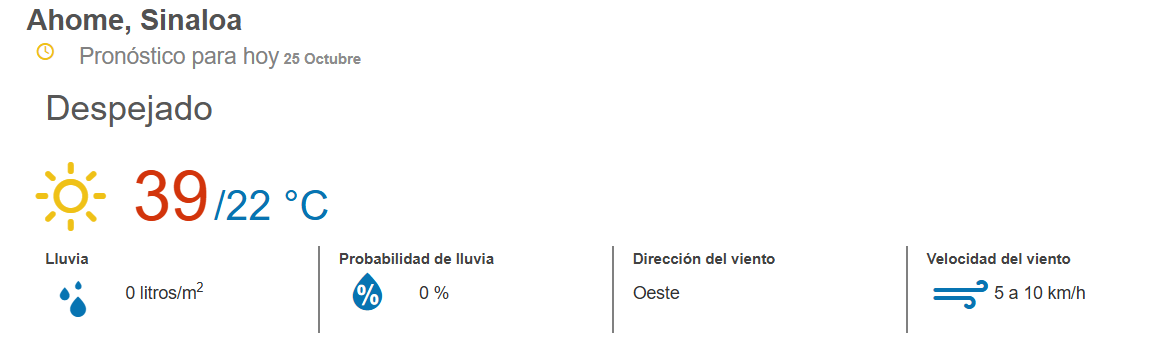 clima ahome 25 de octubre