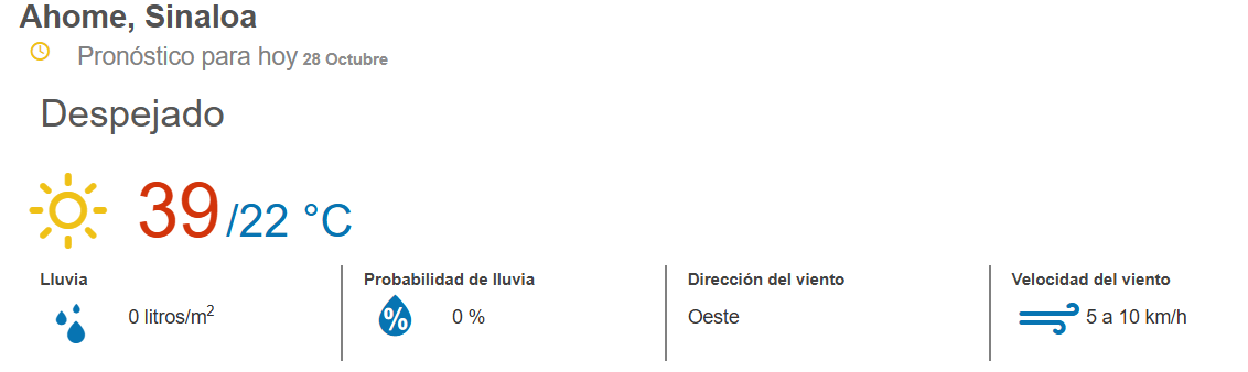 clima ahome 28 de ocubre