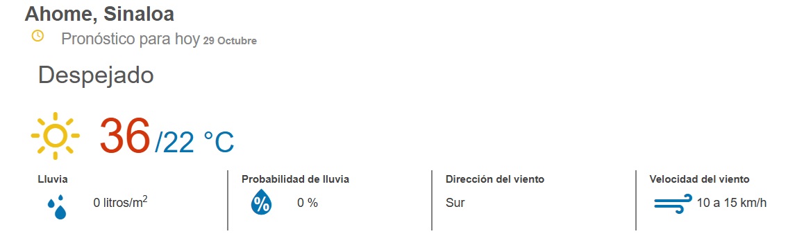 clima ahome 29 de octubre