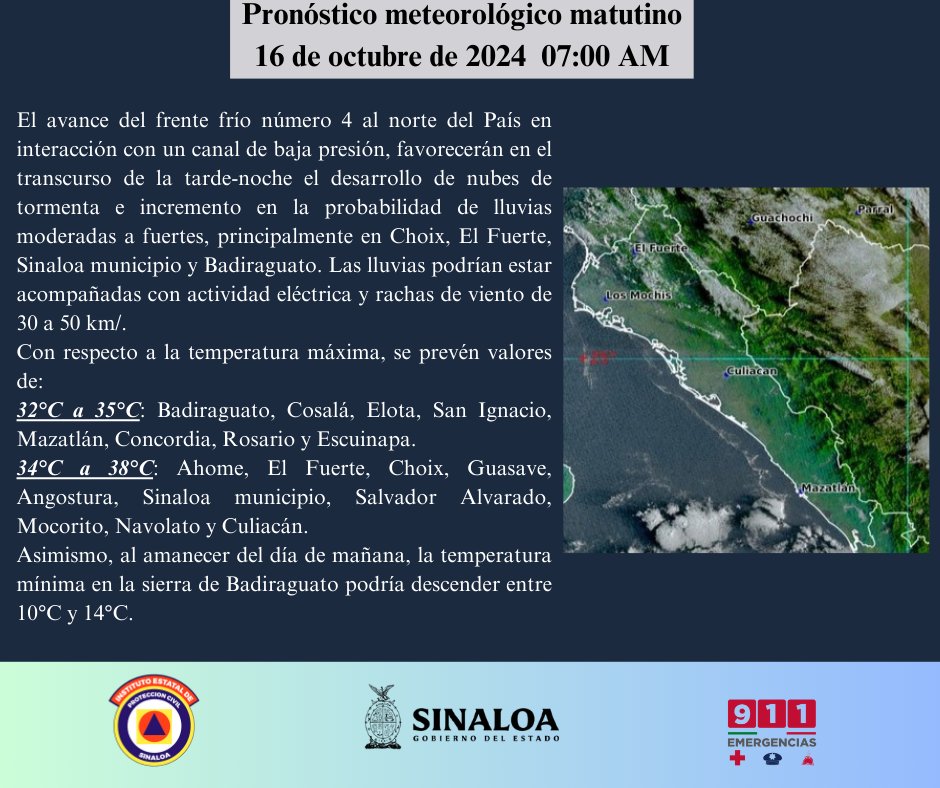 clima sinaloa 16 de octubre