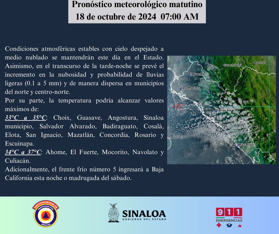 clima sinaloa 18 de octubre