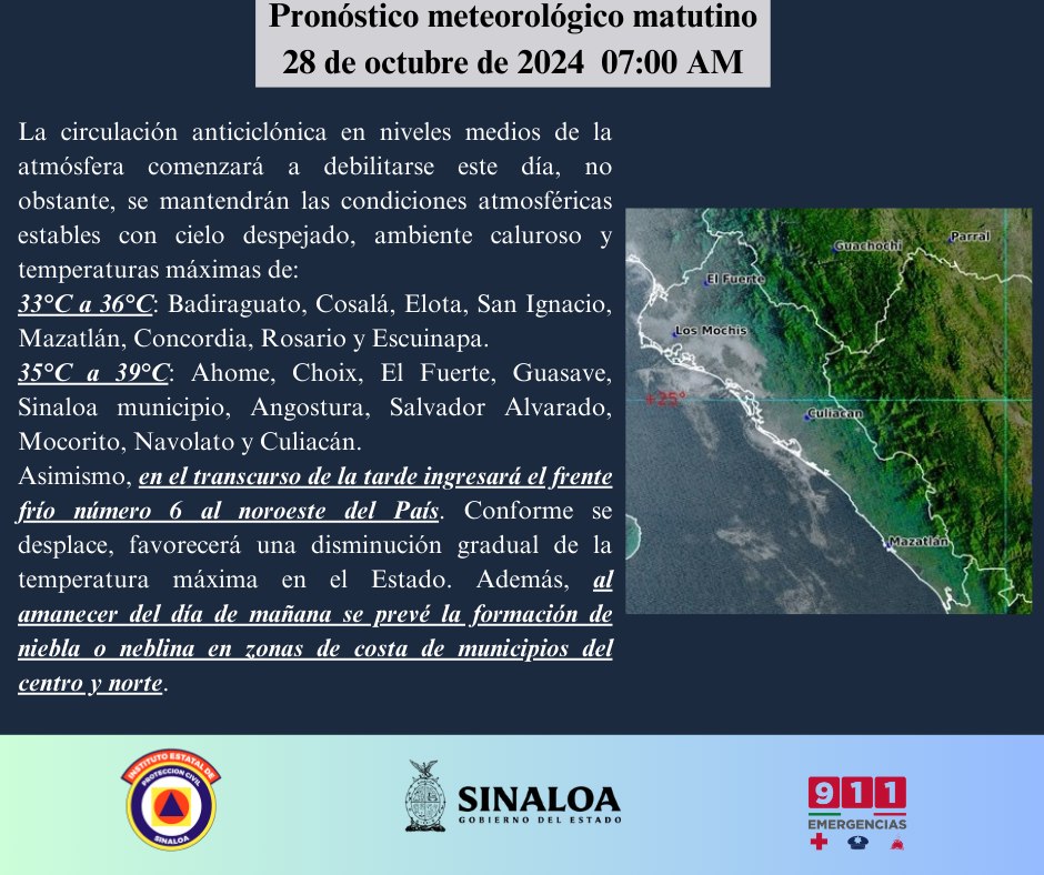 clima sinaloa 28 de octubre