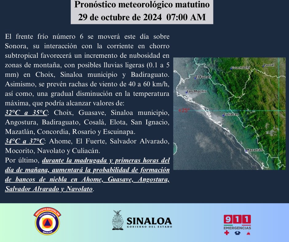 clima sinaloa 29 de octubre