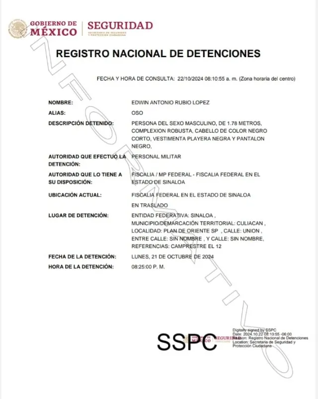 registro nacional de detenciones el oso el max cartel de sinaloa