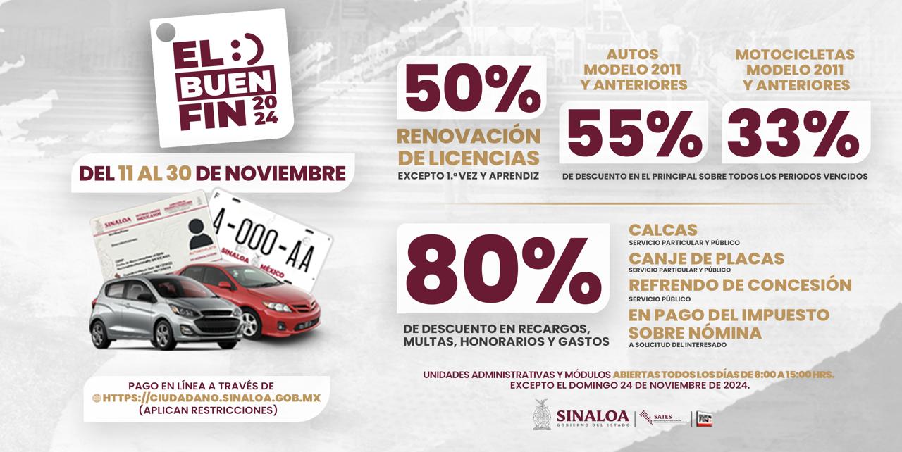 Buen Fin 2024 Sinaloa: descuentos en trámites vehiculares y fiscales