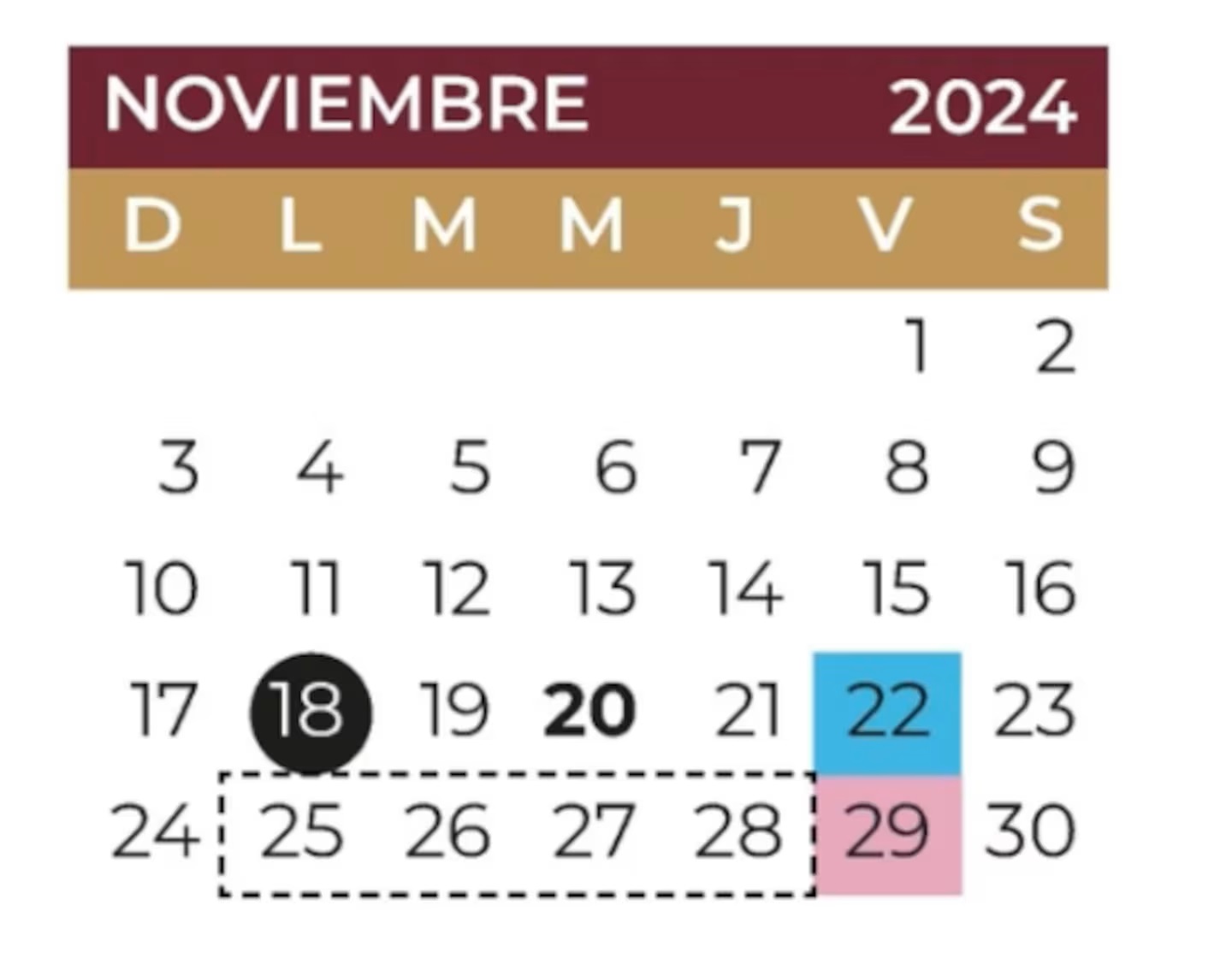 calendario SEP dias feriados puentes noviembre 2024
