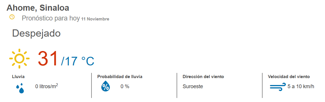 clima ahome 11 de noviembre