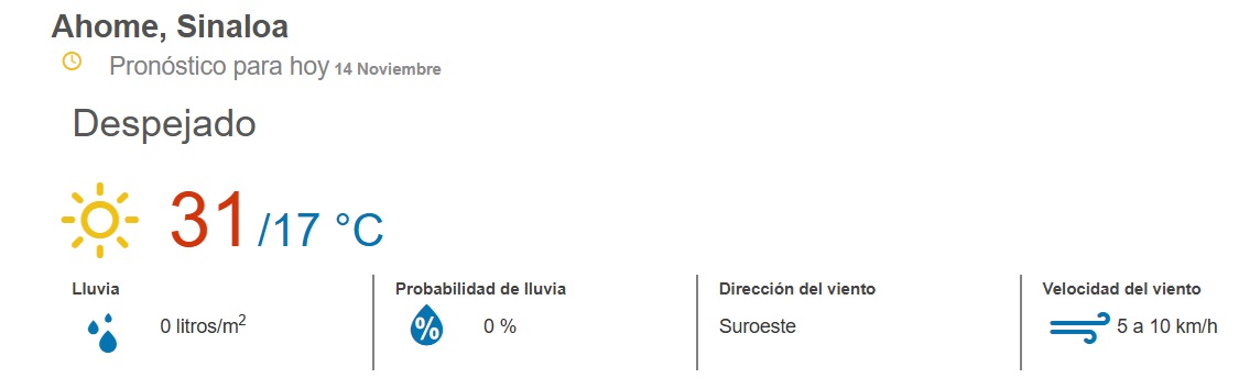 clima ahome 14 de noviembre