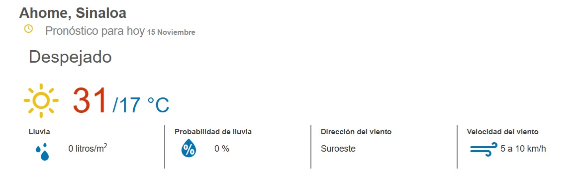 clima ahome 15 de noviembre
