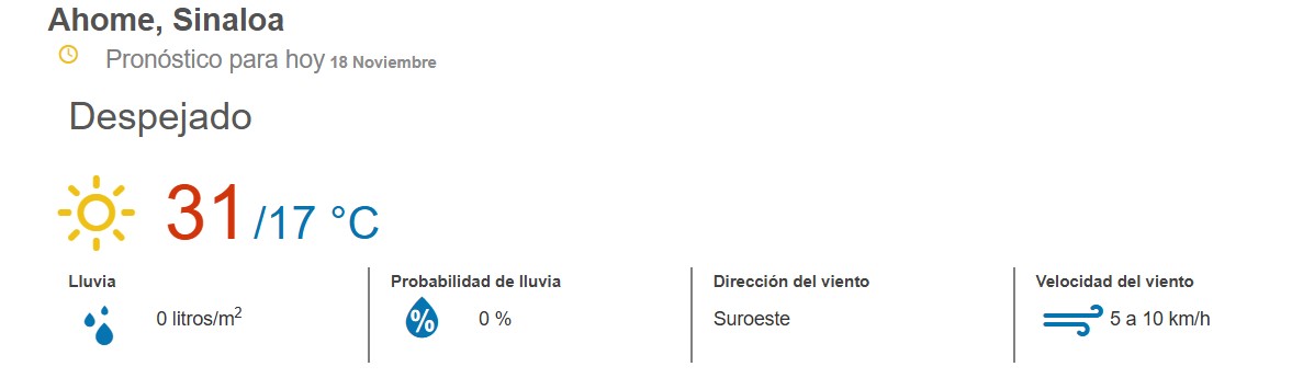 clima ahome 18 de noviembre