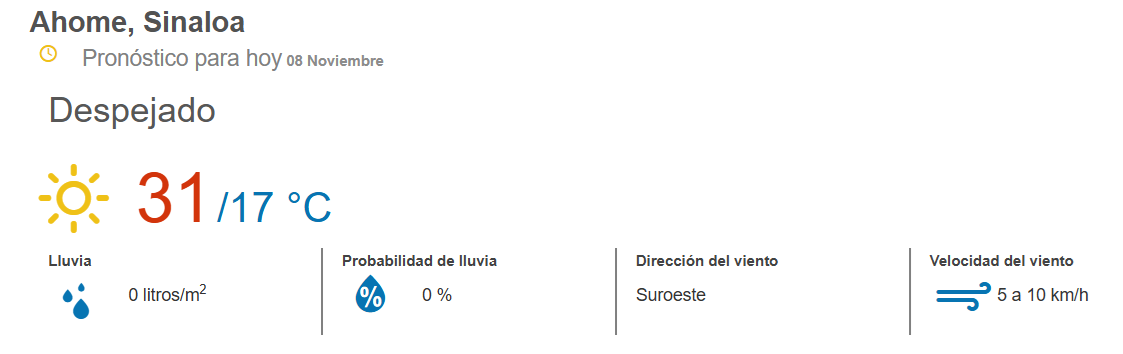 clima ahome 8 de noviembre