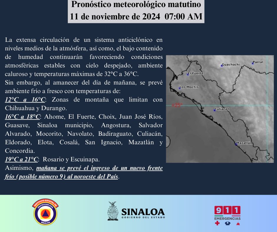 clima sinaloa 11 de noviembre