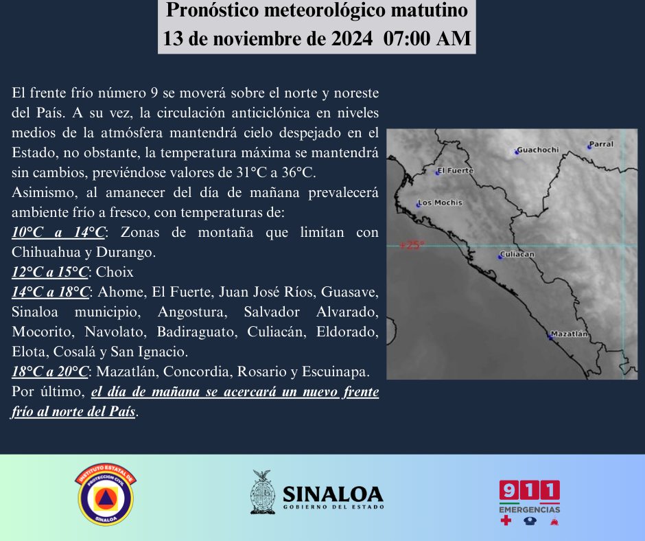 clima sinaloa 13 de noviembre