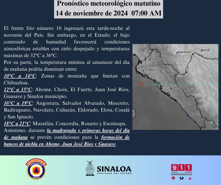clima sinaloa 14 de noviembre