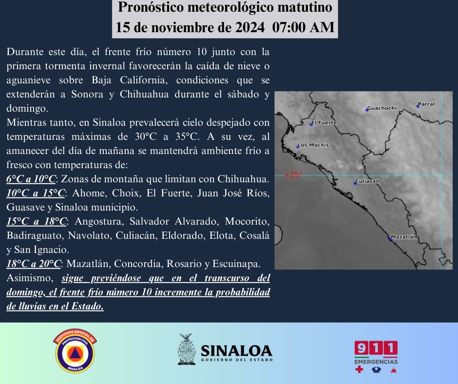 clima sinaloa 15 de noviembre