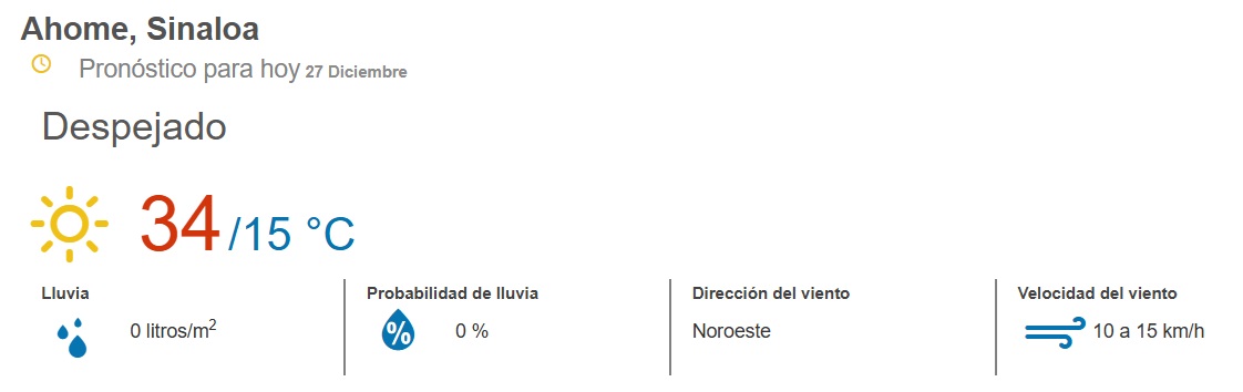 clima ahome 27 de diciembre