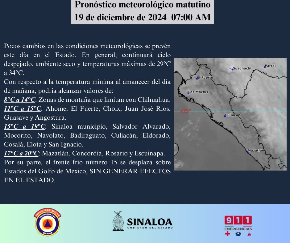 clima sinaloa 19 de diciembre