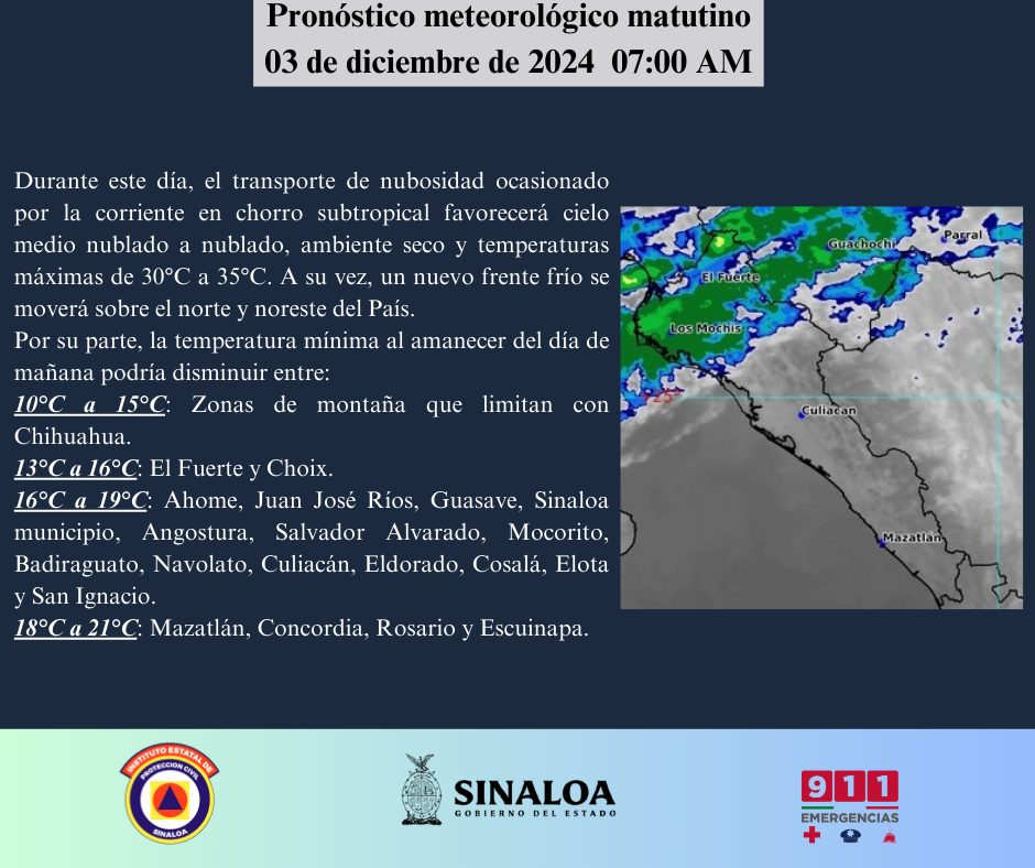 clima sinaloa 3 de diciembre