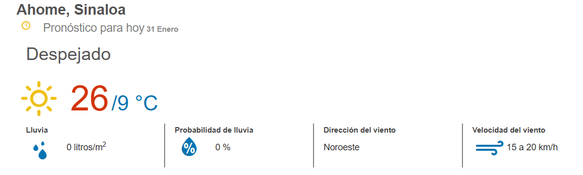 clima ahome 31 de enero