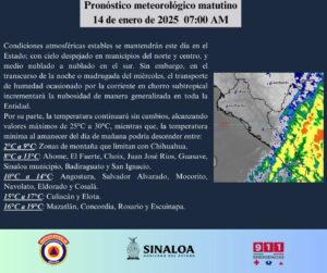 clima sinaloa 14 de enero