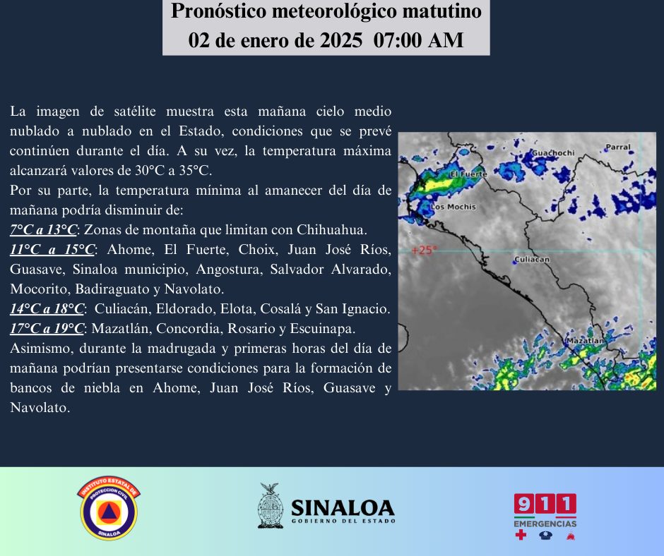 clima sinaloa 2 de enero