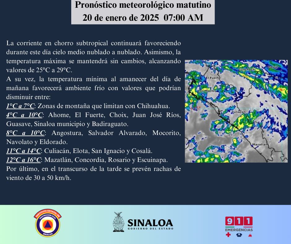 clima sinaloa 20 de enero