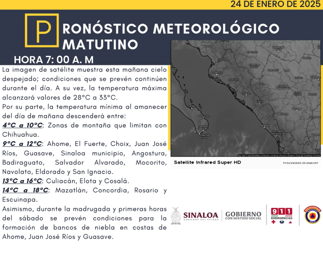clima sinaloa 24 de enero