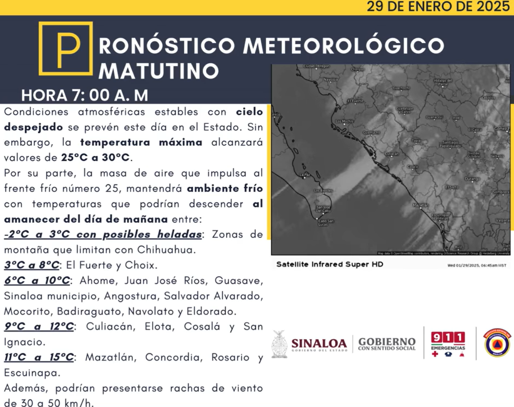 clima sinaloa 29 de enero