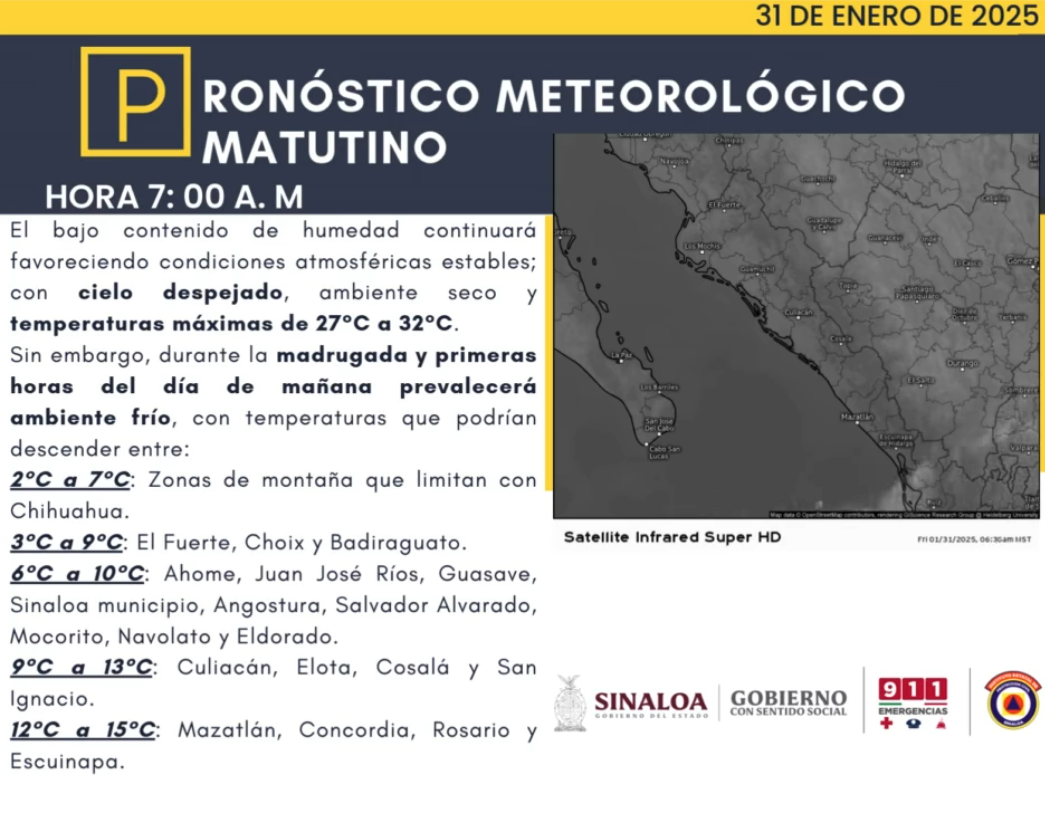 clima sinaloa 31 de enero