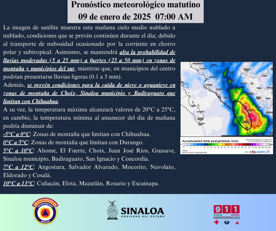 clima sinaloa 9 de enero