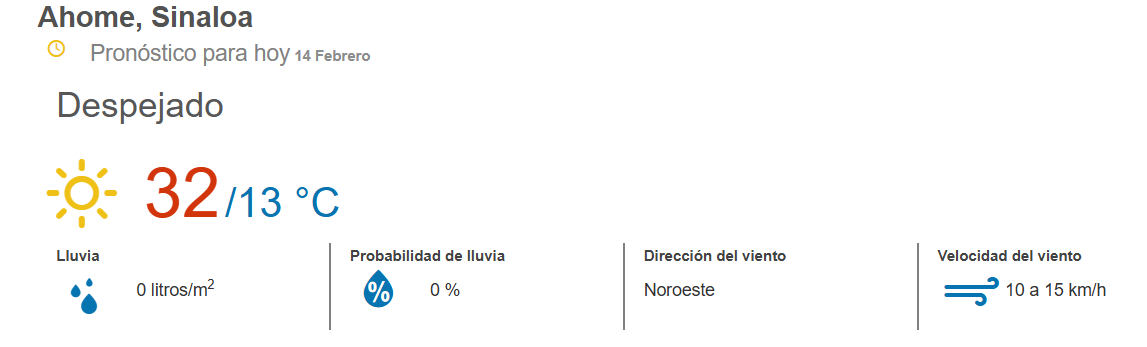 clima ahome 14 de febrero