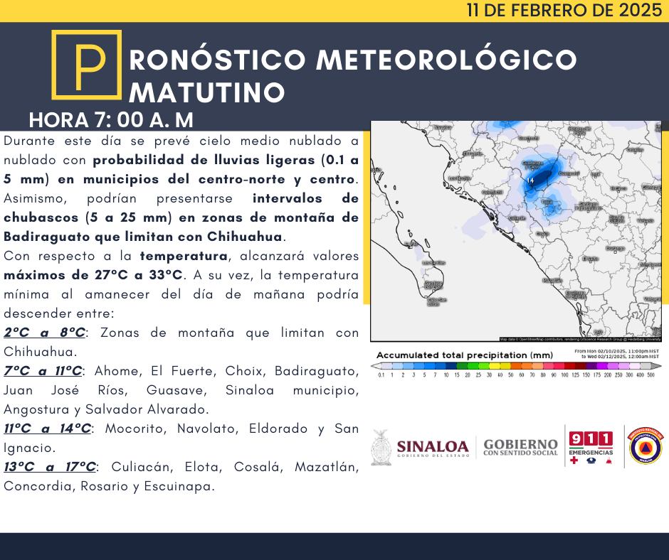 clima sinaloa 11 de febrero