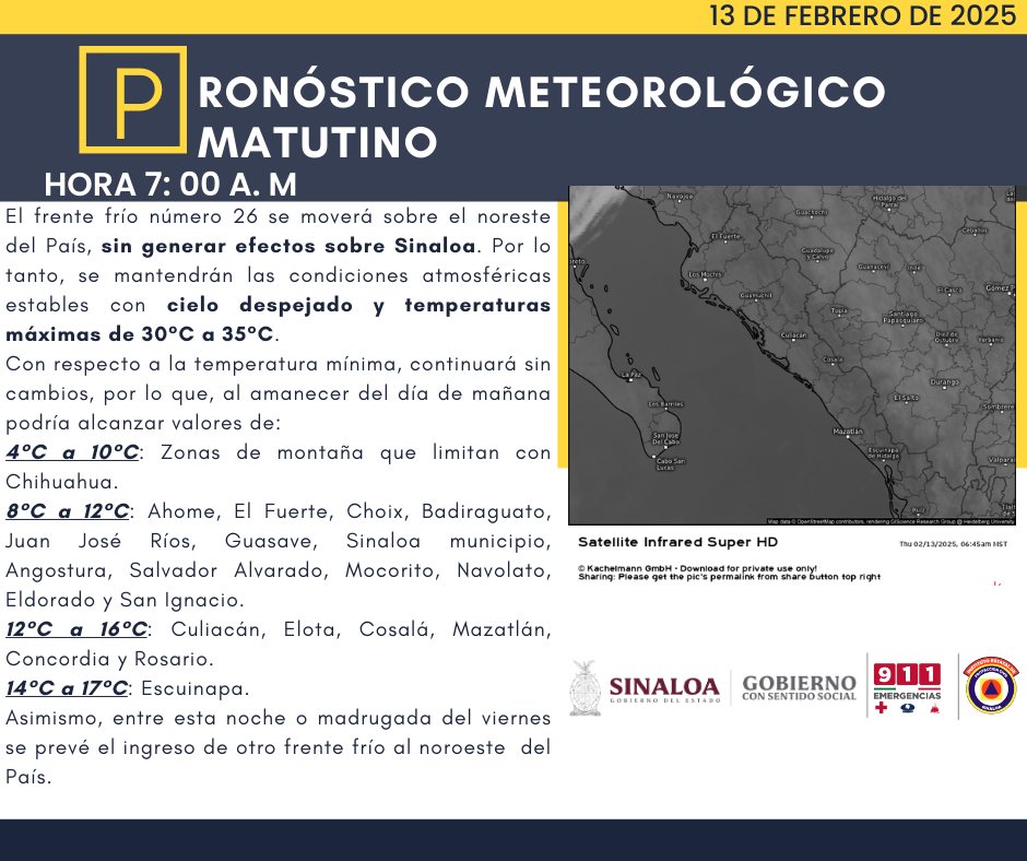 clima sinaloa 13 de febrero