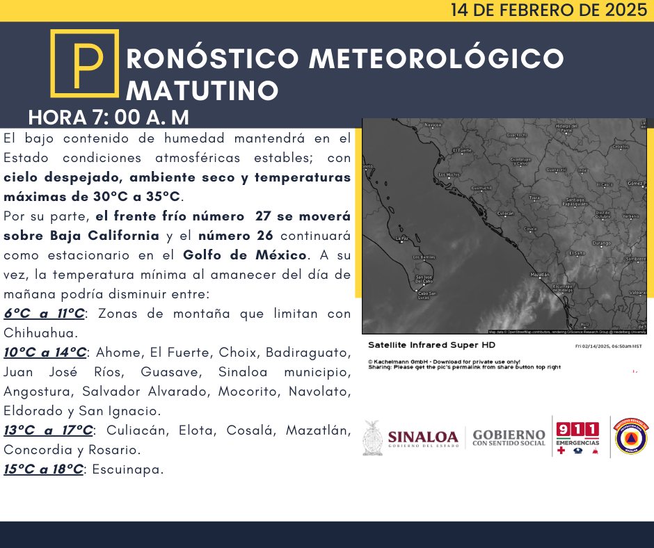 clima sinaloa 14 de febrero