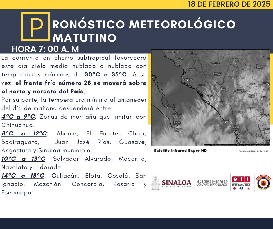 clima sinaloa 18 de febrero