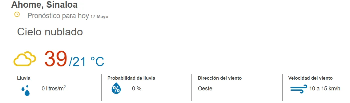 clima ahome 17 de mayo