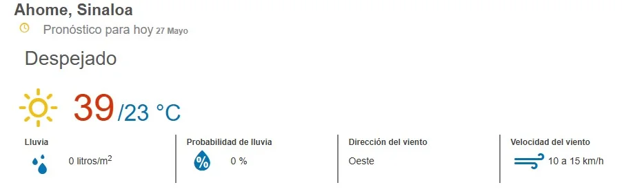 clima ahome 27 de mayo 2025