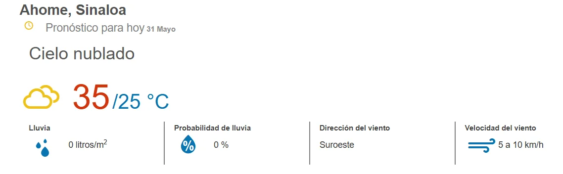 clima ahome 31 de mayo