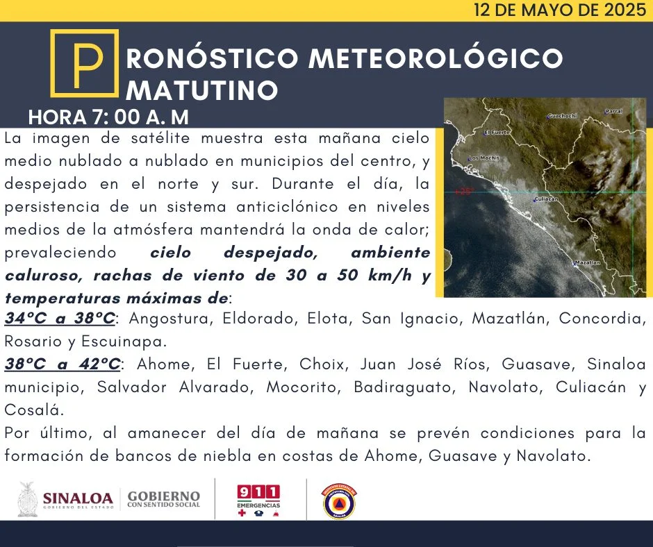 clima sinaloa 12 de mayo 2025
