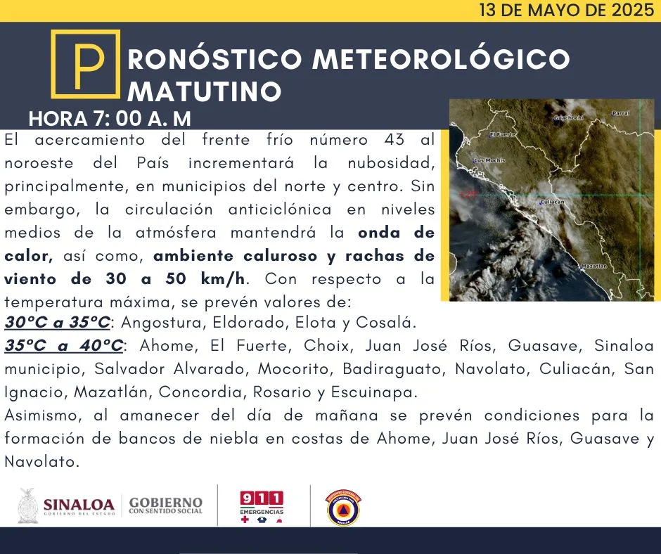 clima sinaloa 13 de mayo 2025