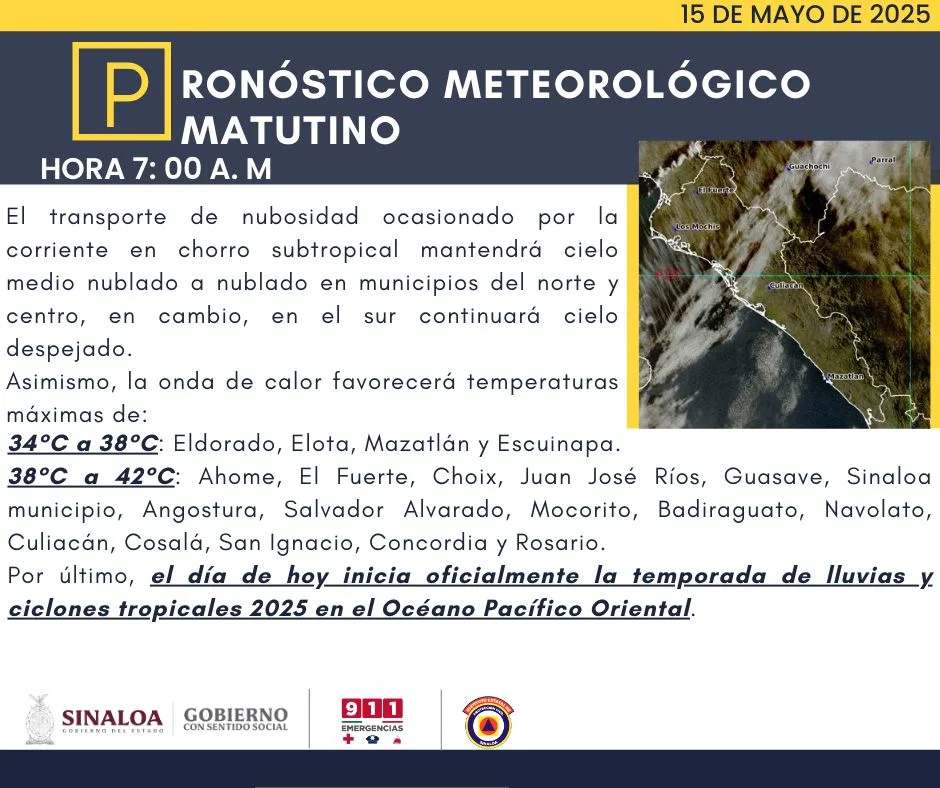 clima sinaloa 15 de mayo 2025