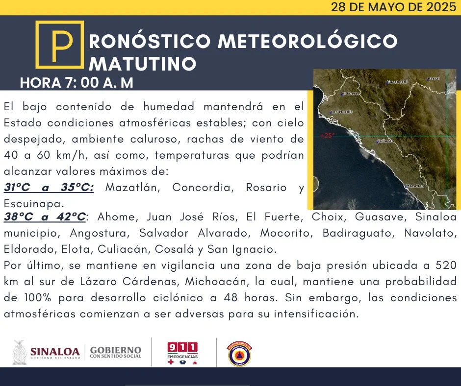 clima sinaloa 28 de mayo 2025